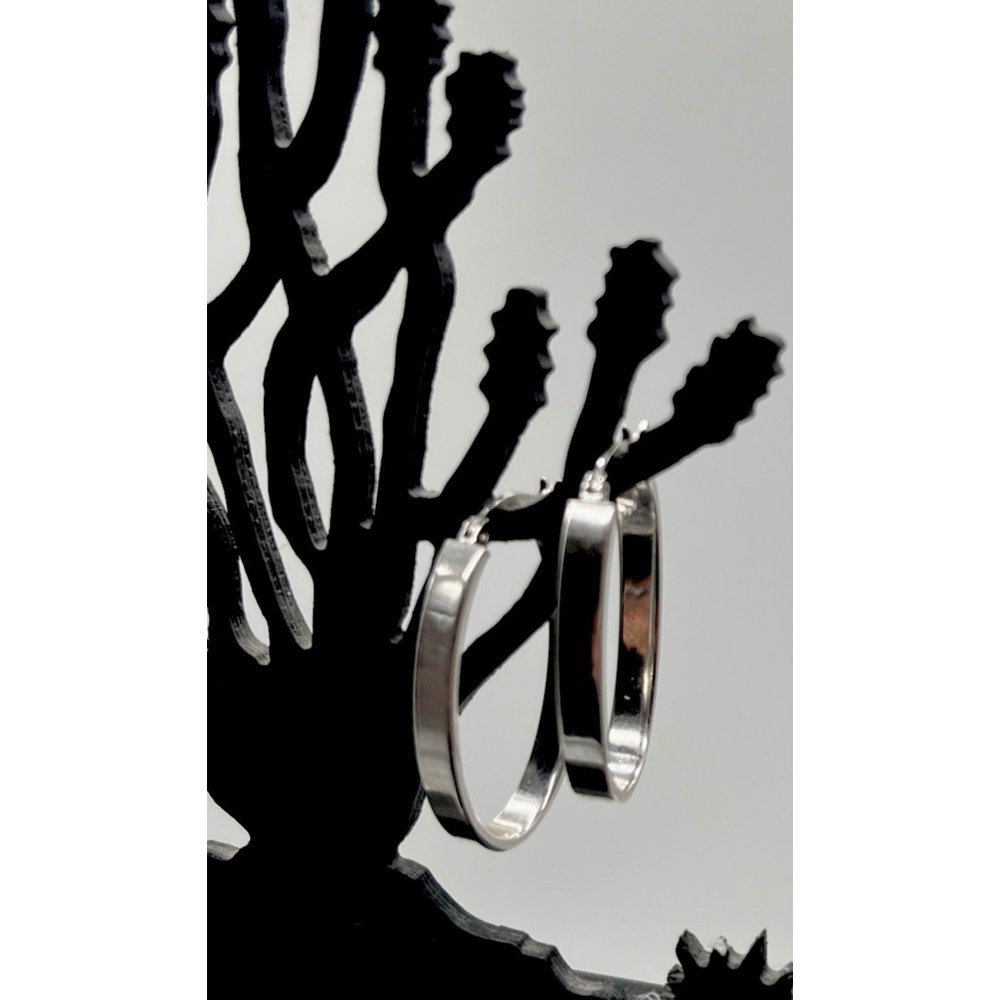 Silver Hoop Earrings Hinged Teardrop Sterling Silver 925 RCI 1 1/4” x 3/4”